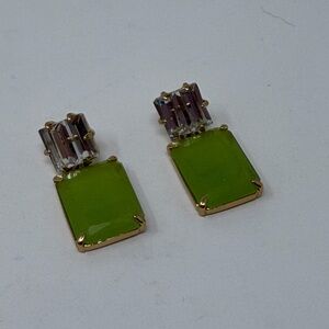 Kate Spade Shine On Collection Green Clear Rectangle Drop Earrings Gold Tone